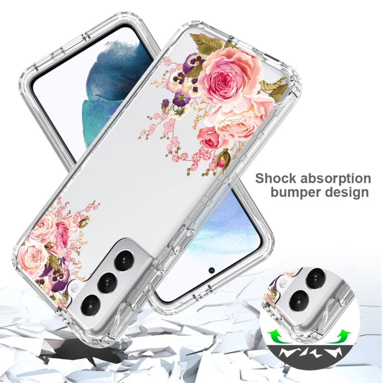 For Samsung Galaxy S21 5G Transparent Painted Phone Case(Pink Rose)