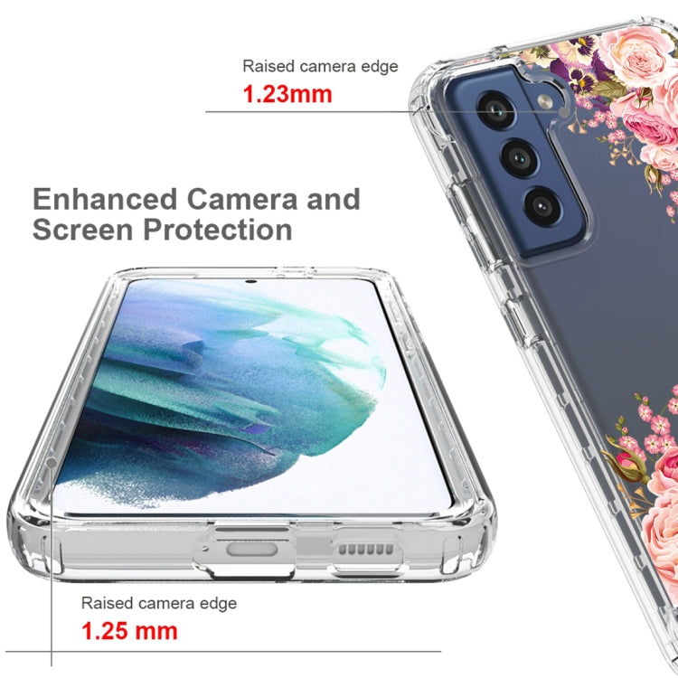 For Samsung Galaxy S21 5G Transparent Painted Phone Case(Pink Rose)