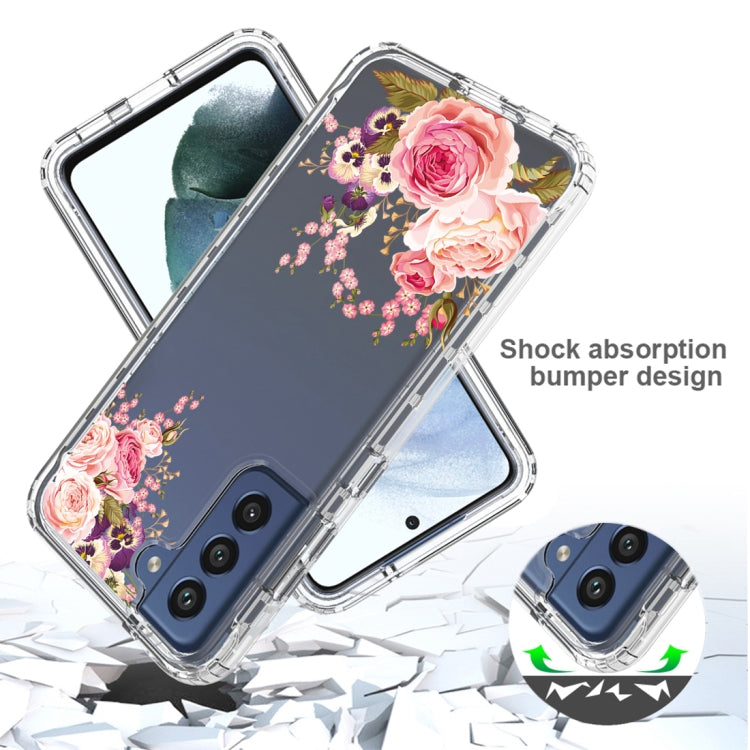 For Samsung Galaxy S21 FE 5G Transparent Painted Phone Case(Pink Rose)