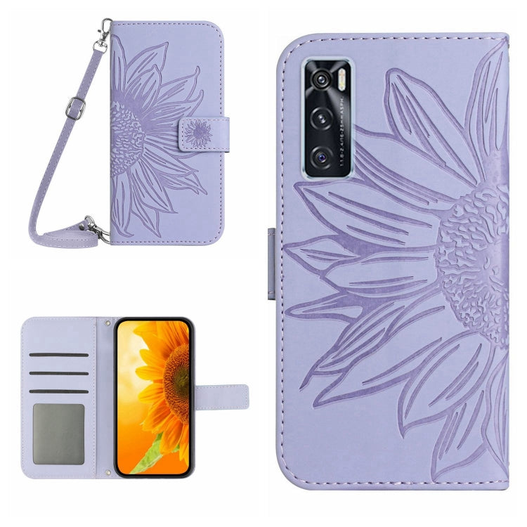 For vivo V20 SE/Y70 Skin Feel Sun Flower Pattern Flip Leather Phone Case with Lanyard