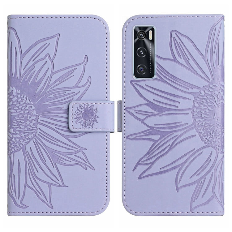 For vivo V20 SE/Y70 Skin Feel Sun Flower Pattern Flip Leather Phone Case with Lanyard