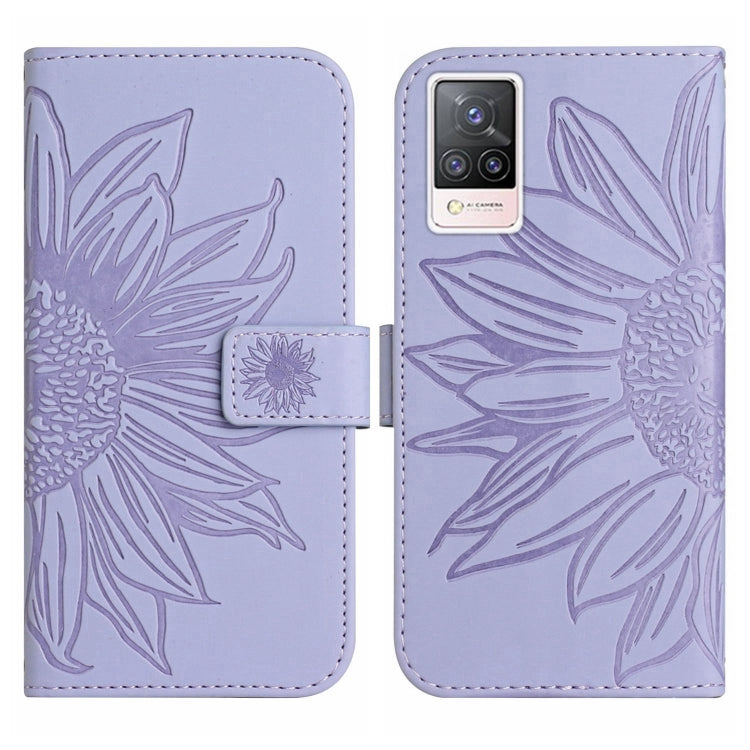 For vivo V21 4G/V21 5G Skin Feel Sun Flower Pattern Flip Leather Phone Case with Lanyard