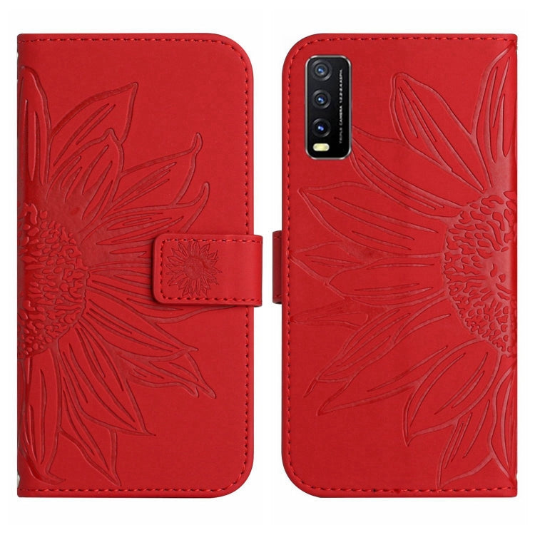 Skin Feel Sun Flower Pattern Flip Leather Phone Case with Lanyard For vivo Y20 2020/Y20s/Y20i/iQOO U1X/Y11S/Y12S/Y30/Y30S