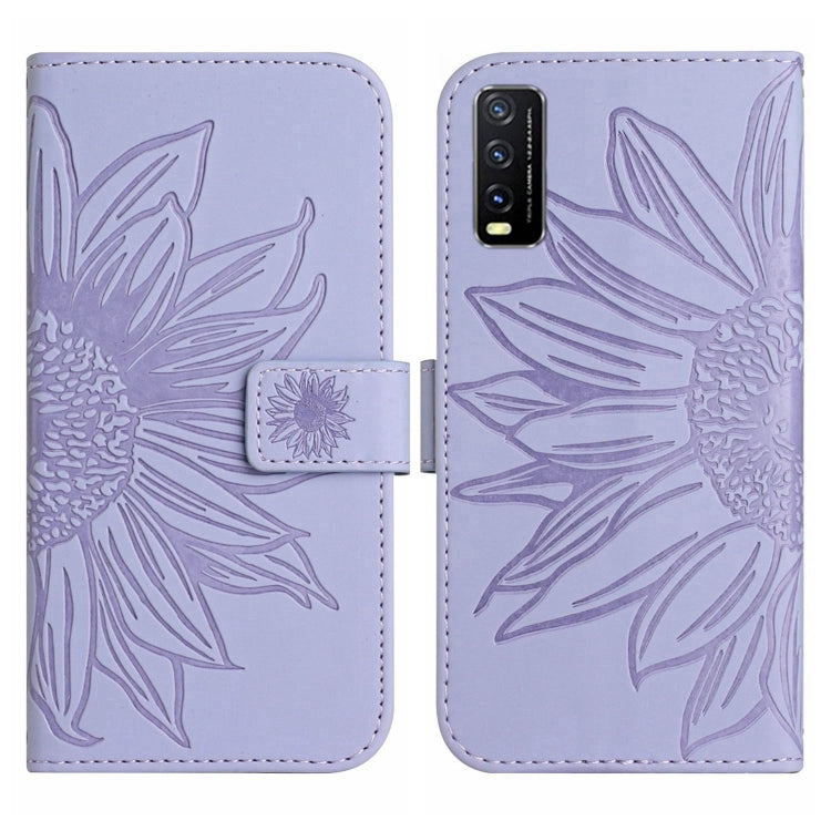 Skin Feel Sun Flower Pattern Flip Leather Phone Case with Lanyard For vivo Y20 2020/Y20s/Y20i/iQOO U1X/Y11S/Y12S/Y30/Y30S
