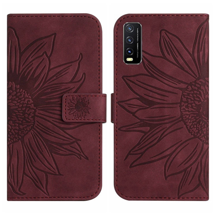Skin Feel Sun Flower Pattern Flip Leather Phone Case with Lanyard For vivo Y20 2020/Y20s/Y20i/iQOO U1X/Y11S/Y12S/Y30/Y30S