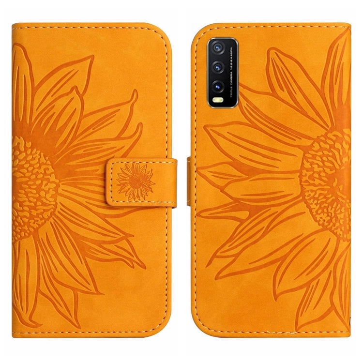 Skin Feel Sun Flower Pattern Flip Leather Phone Case with Lanyard For vivo Y20 2020/Y20s/Y20i/iQOO U1X/Y11S/Y12S/Y30/Y30S