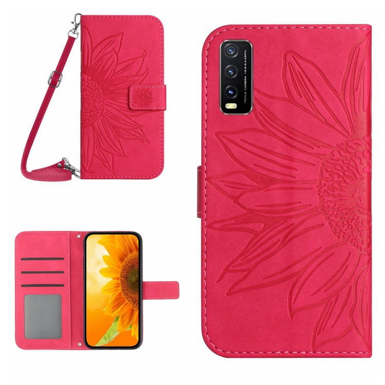 Skin Feel Sun Flower Pattern Flip Leather Phone Case with Lanyard For vivo Y20 2020/Y20s/Y20i/iQOO U1X/Y11S/Y12S/Y30/Y30S