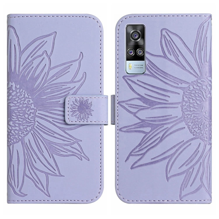 For vivo Y51 2020 India Edition/Y31 Skin Feel Sun Flower Pattern Flip Leather Phone Case with Lanyard