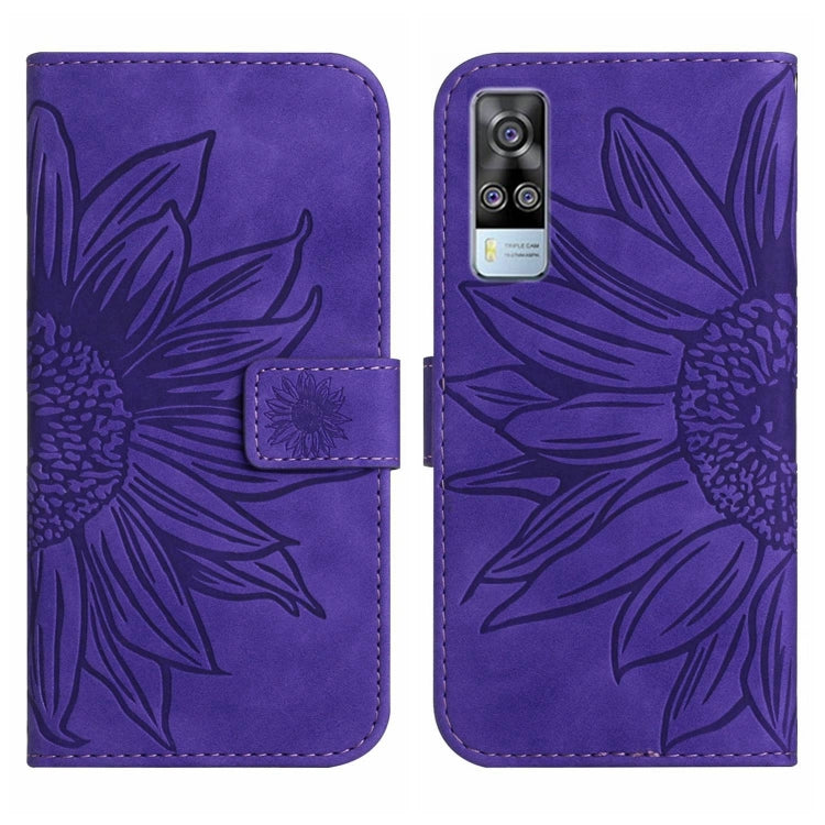For vivo Y51 2020 India Edition/Y31 Skin Feel Sun Flower Pattern Flip Leather Phone Case with Lanyard