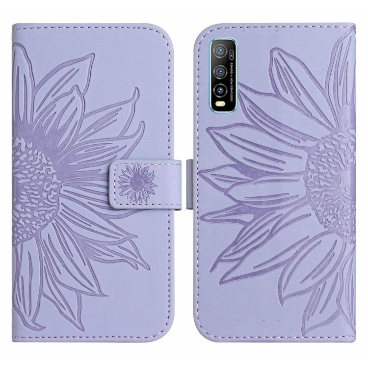 For vivo Y70S/iQOO U1/Y51S Skin Feel Sun Flower Pattern Flip Leather Phone Case with Lanyard