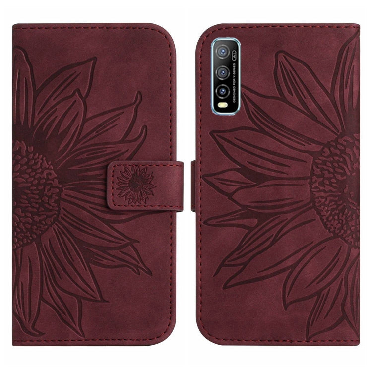 For vivo Y70S/iQOO U1/Y51S Skin Feel Sun Flower Pattern Flip Leather Phone Case with Lanyard