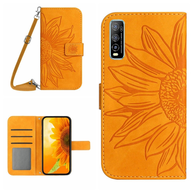 For vivo Y70S/iQOO U1/Y51S Skin Feel Sun Flower Pattern Flip Leather Phone Case with Lanyard