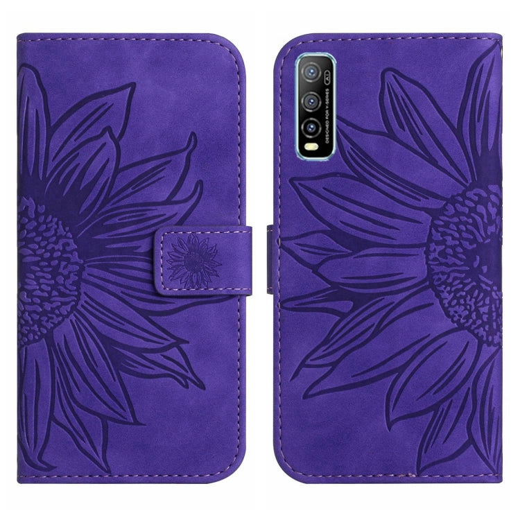 For vivo Y70S/iQOO U1/Y51S Skin Feel Sun Flower Pattern Flip Leather Phone Case with Lanyard