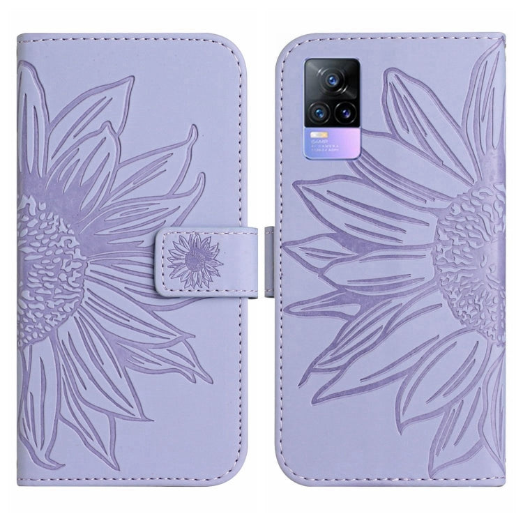 For vivo Y73 2021/V21E Skin Feel Sun Flower Pattern Flip Leather Phone Case with Lanyard