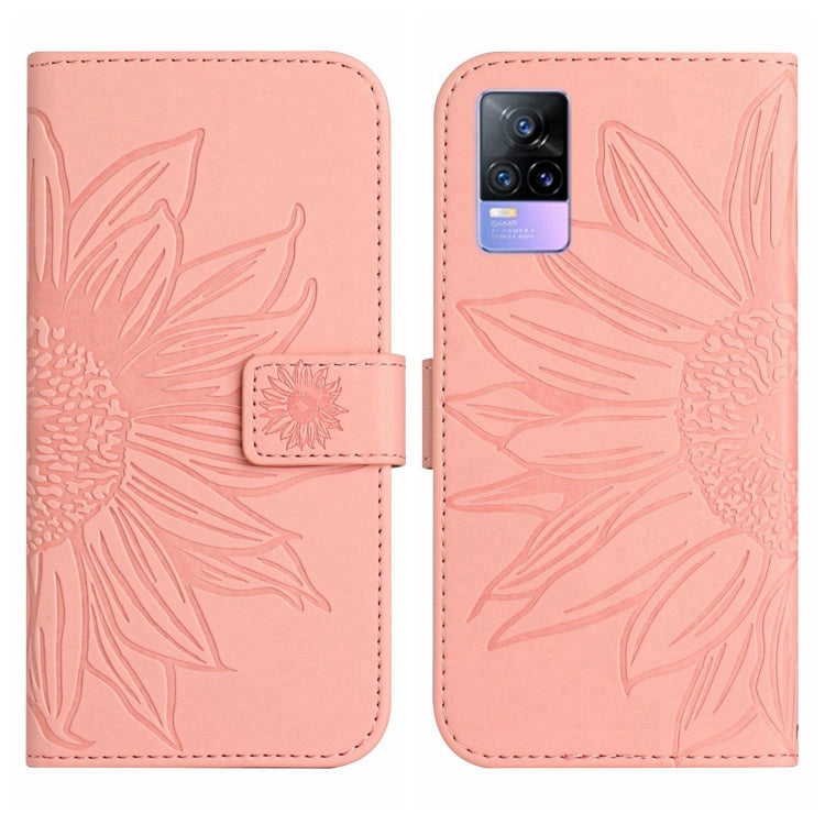 For vivo Y73 2021/V21E Skin Feel Sun Flower Pattern Flip Leather Phone Case with Lanyard