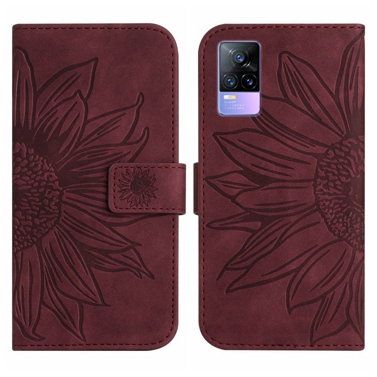 For vivo Y73 2021/V21E Skin Feel Sun Flower Pattern Flip Leather Phone Case with Lanyard