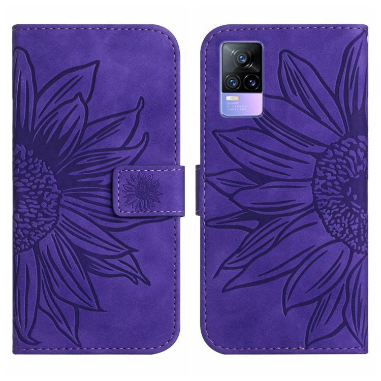 For vivo Y73 2021/V21E Skin Feel Sun Flower Pattern Flip Leather Phone Case with Lanyard