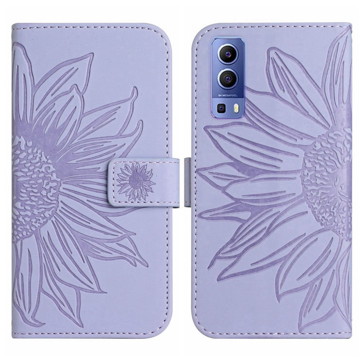 For vivo Y72 5G/iQOO Z3/Y52 5G/Y53S Skin Feel Sun Flower Pattern Flip Leather Phone Case with Lanyard