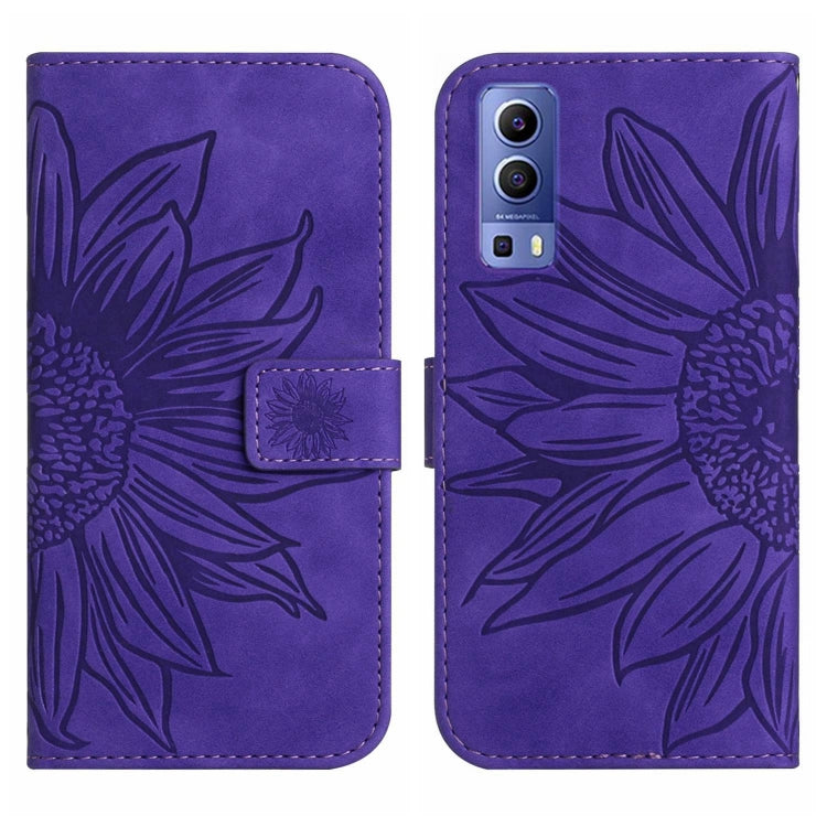 For vivo Y72 5G/iQOO Z3/Y52 5G/Y53S Skin Feel Sun Flower Pattern Flip Leather Phone Case with Lanyard