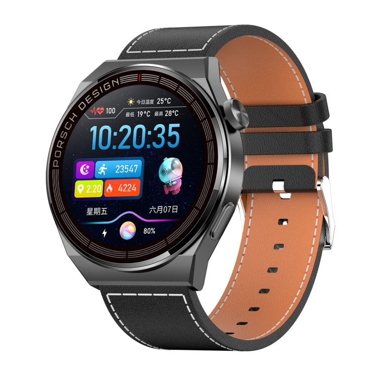 MD3MAX Porsche Ver 1.39 inch Round Screen Leather Strap Smart Watch Supports Heart Rate Monitoring/Blood Oxygen Monitoring