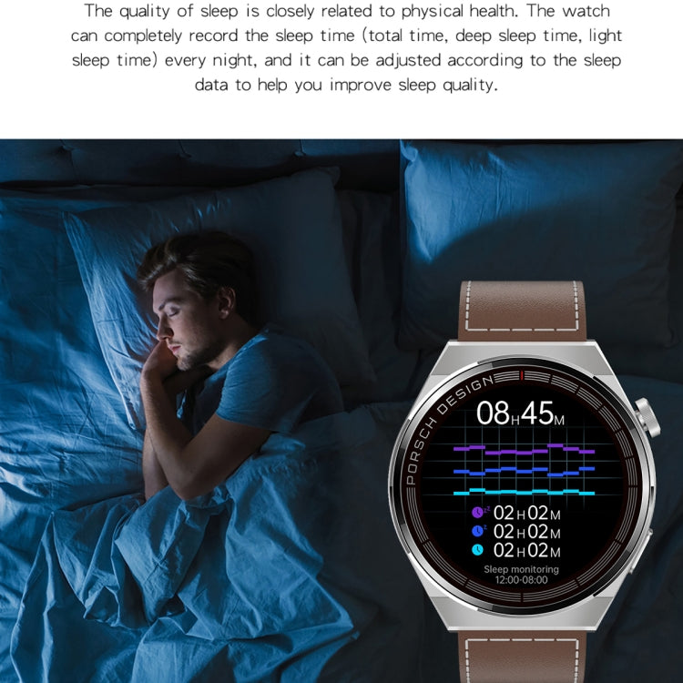 MD3MAX Porsche Ver 1.39 inch Round Screen Leather Strap Smart Watch Supports Heart Rate Monitoring/Blood Oxygen Monitoring