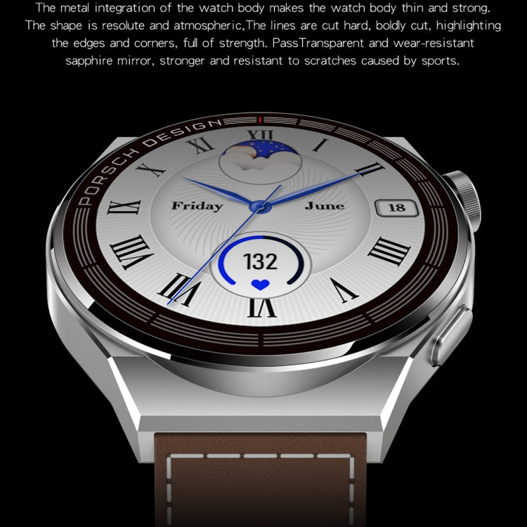 MD3MAX Porsche Ver 1.39 inch Round Screen Leather Strap Smart Watch Supports Heart Rate Monitoring/Blood Oxygen Monitoring