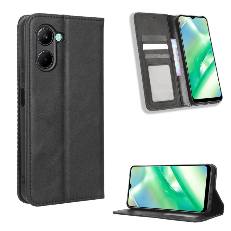 For Realme C33 4G Magnetic Buckle Retro Texture Leather Phone Case