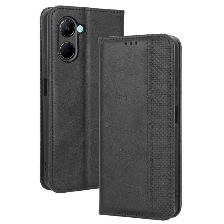 For Realme C33 4G Magnetic Buckle Retro Texture Leather Phone Case