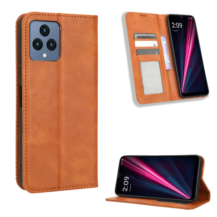 For T-Mobile Revvl 6 5G Magnetic Buckle Retro Texture Leather Phone Case