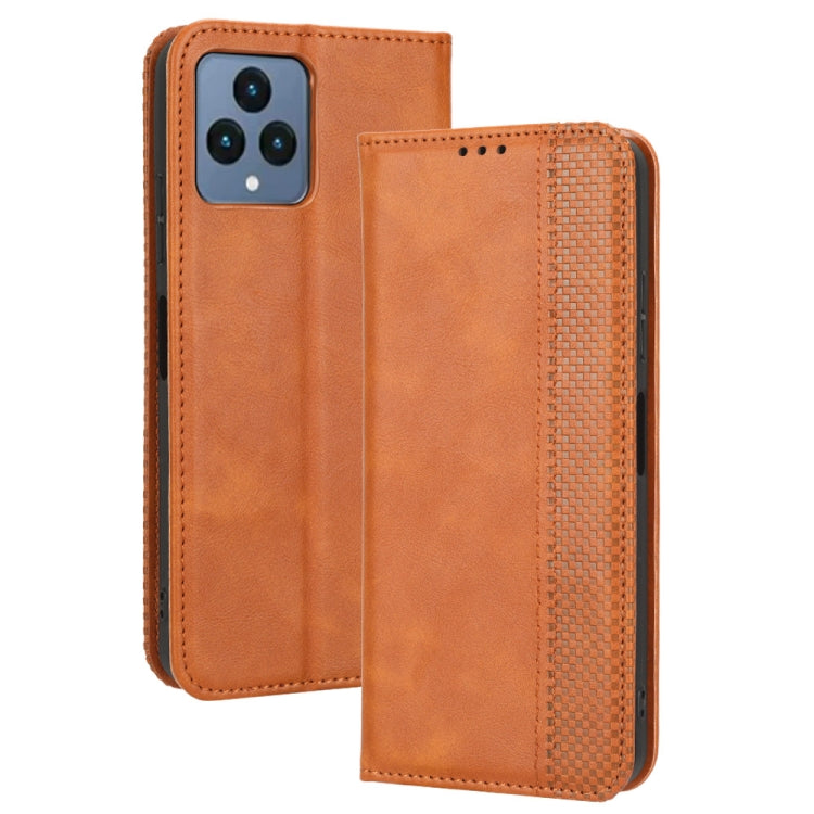 For T-Mobile Revvl 6 5G Magnetic Buckle Retro Texture Leather Phone Case