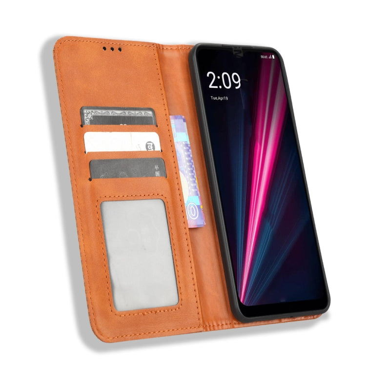 For T-Mobile Revvl 6 5G Magnetic Buckle Retro Texture Leather Phone Case