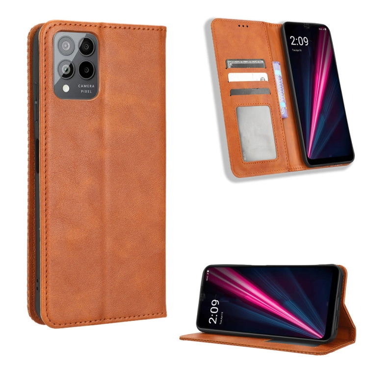 For T-Mobile REVVL 6 Pro 5G Magnetic Buckle Retro Texture Leather Phone Case