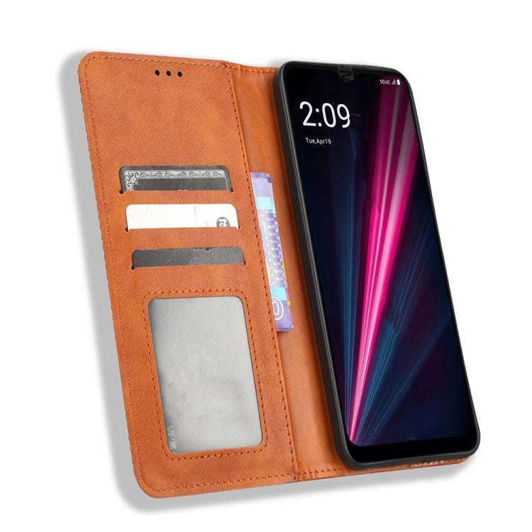 For T-Mobile REVVL 6 Pro 5G Magnetic Buckle Retro Texture Leather Phone Case