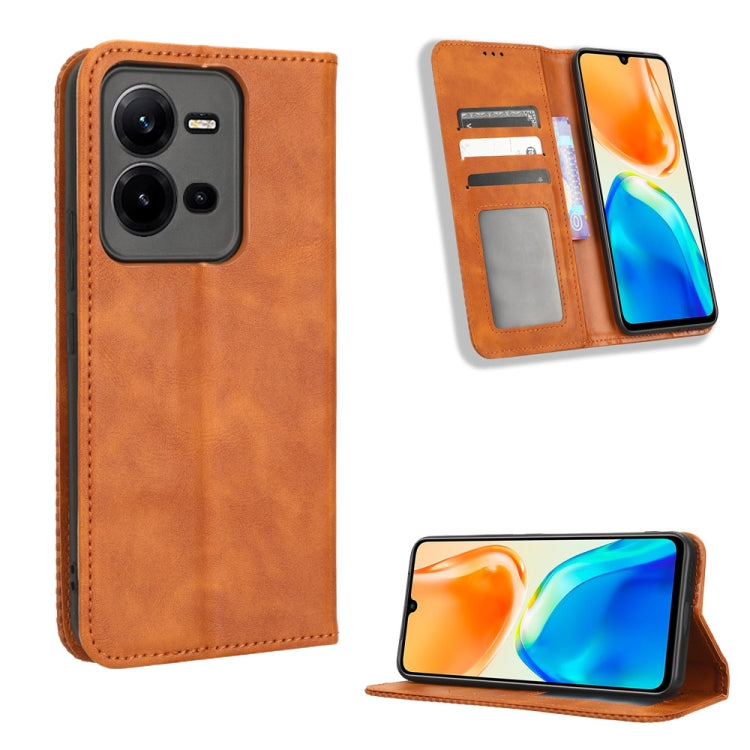 For vivo V25 5G /  X80 Lite Magnetic Buckle Retro Texture Leather Phone Case