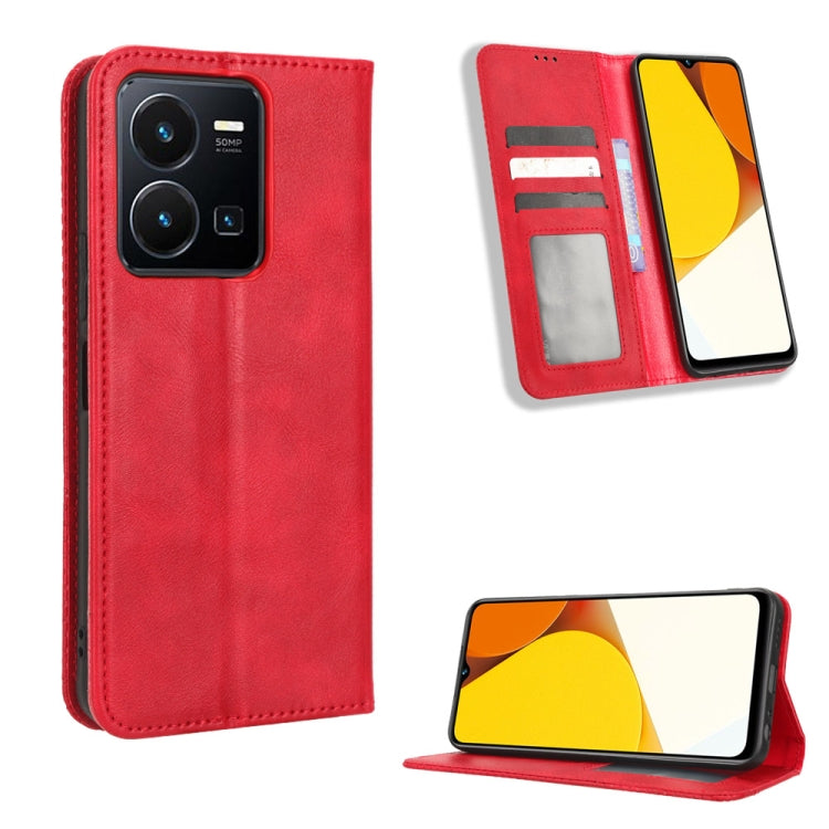 For vivo Y35 4G / Y22s 4G / Y22 4G 2022 Magnetic Buckle Retro Texture Leather Phone Case