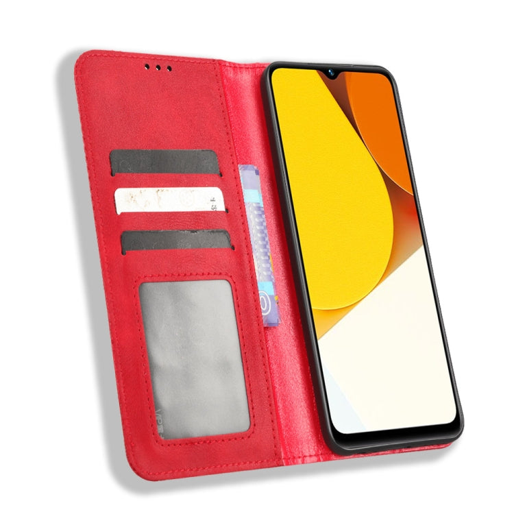 For vivo Y35 4G / Y22s 4G / Y22 4G 2022 Magnetic Buckle Retro Texture Leather Phone Case