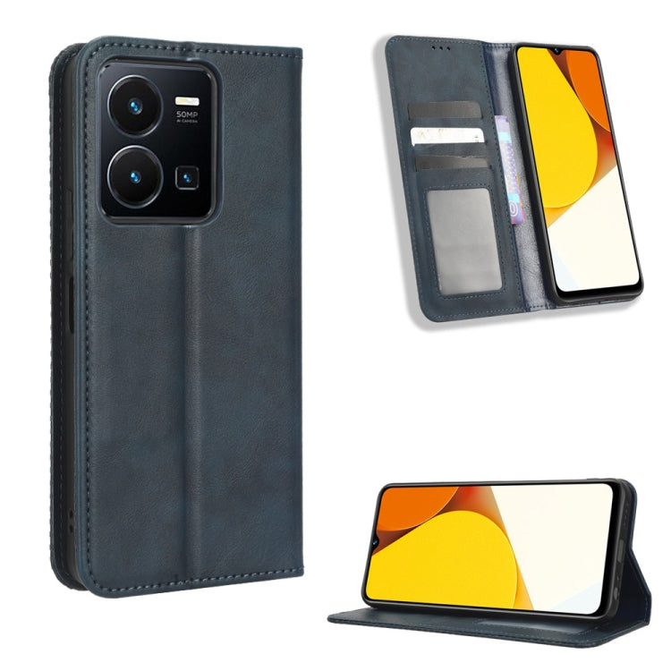 For vivo Y35 4G / Y22s 4G / Y22 4G 2022 Magnetic Buckle Retro Texture Leather Phone Case