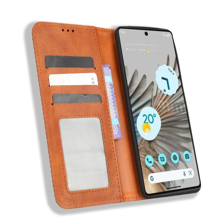 For Google Pixel 7 5G Magnetic Buckle Retro Texture Leather Phone Case