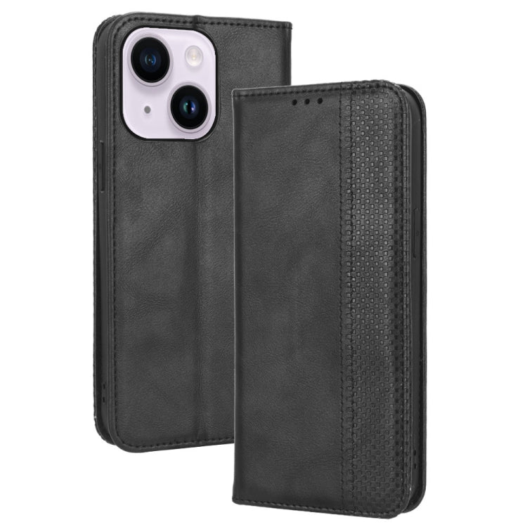 For iPhone 14 Plus Magnetic Buckle Retro Texture Leather Phone Case