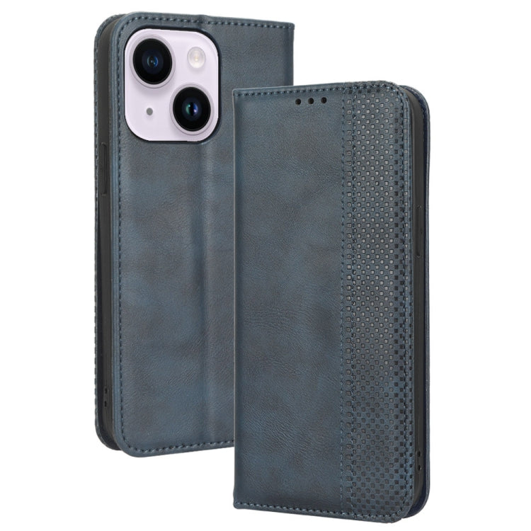 For iPhone 14 Plus Magnetic Buckle Retro Texture Leather Phone Case