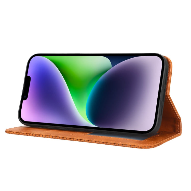 For iPhone 14 Plus Magnetic Buckle Retro Texture Leather Phone Case