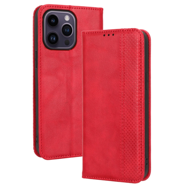 For iPhone 14 Pro Max Magnetic Buckle Retro Texture Leather Phone Case