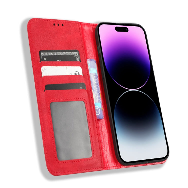 For iPhone 14 Pro Max Magnetic Buckle Retro Texture Leather Phone Case