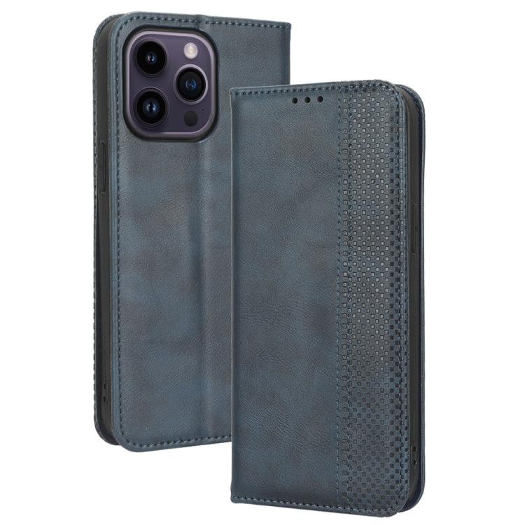 For iPhone 14 Pro Max Magnetic Buckle Retro Texture Leather Phone Case
