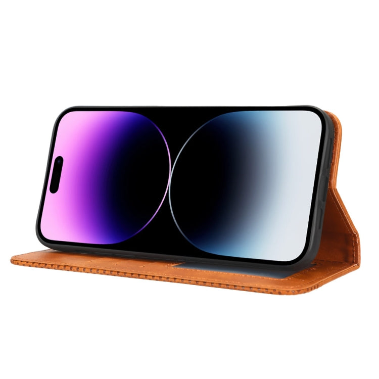 For iPhone 14 Pro Max Magnetic Buckle Retro Texture Leather Phone Case