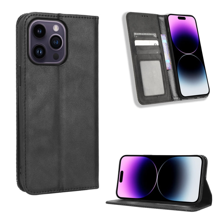 For iPhone 14 Pro Magnetic Buckle Retro Texture Leather Phone Case