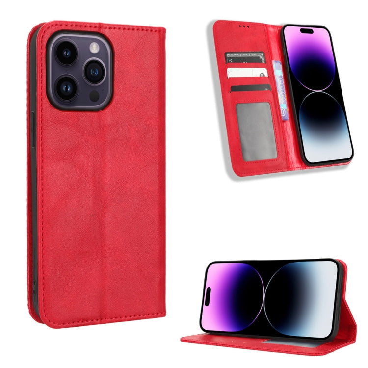 For iPhone 14 Pro Magnetic Buckle Retro Texture Leather Phone Case
