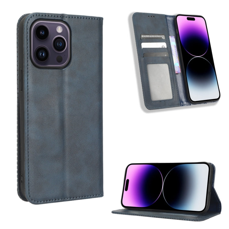 For iPhone 14 Pro Magnetic Buckle Retro Texture Leather Phone Case