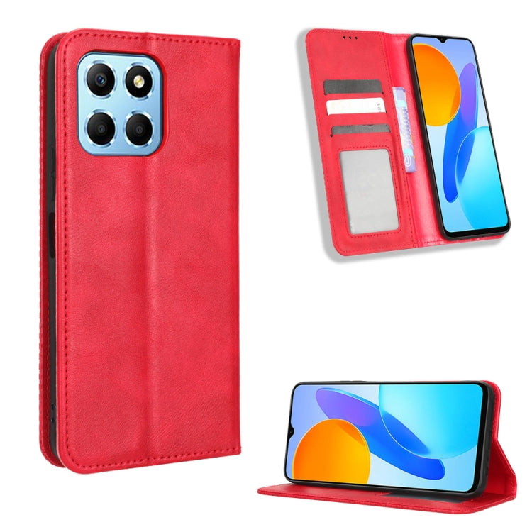For Honor X8 5G Magnetic Buckle Retro Texture Leather Phone Case