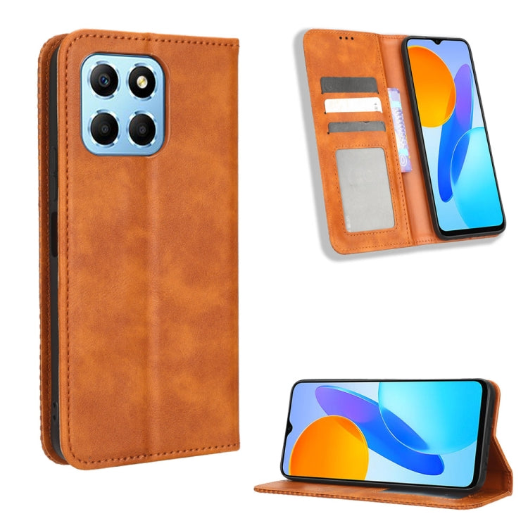 For Honor X8 5G Magnetic Buckle Retro Texture Leather Phone Case